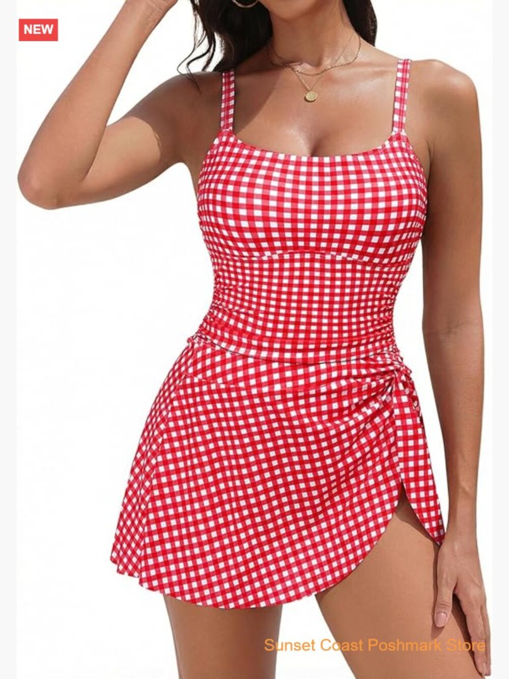 One Piece Swimsuit with Swim Skirt Modest Tummy Control Ruched UPF 50+